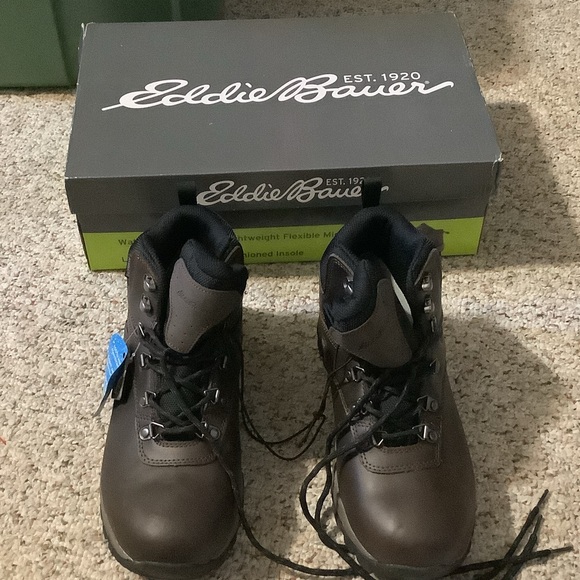 Eddie Bauer Men's Dark Brown Leather Everett Hiking Boots 9, new - Picture 1 of 13